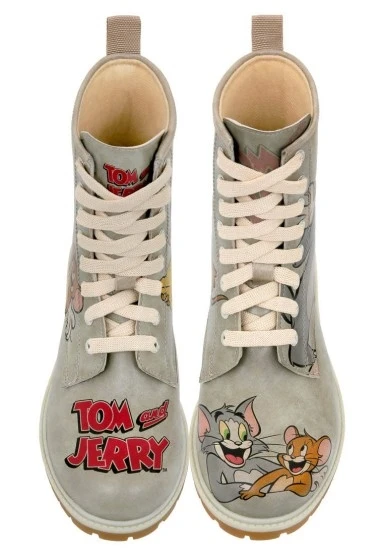 Kadın Vegan Deri Gri Uzun Bot - Warner Bros Looney Tunes Tom ve Jerry Tiny Trouble Tasarım - 