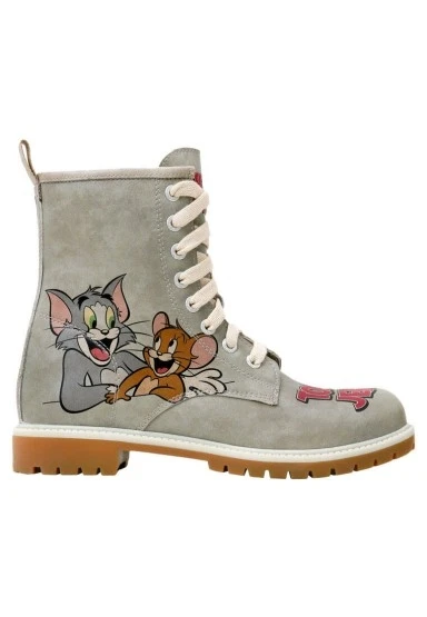 Kadın Vegan Deri Gri Uzun Bot - Warner Bros Looney Tunes Tom ve Jerry Tiny Trouble Tasarım - 