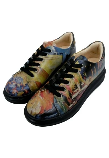 Kadın Vegan Deri Çok Renkli Sneakers - Pastel Night Tasarım - 