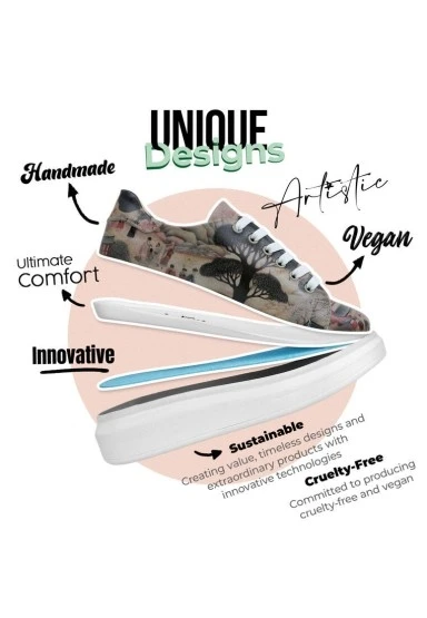 Kadın Vegan Deri Çok Renkli Sneakers - Spring in East Tasarım - 