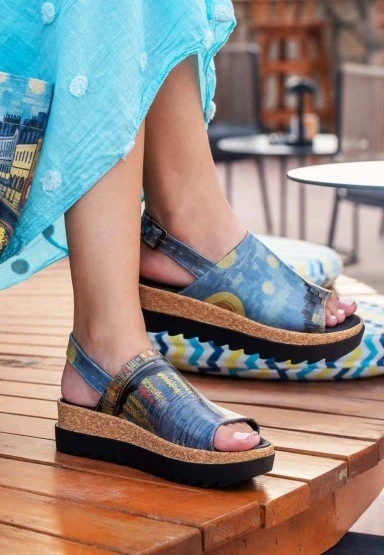 Kadın Vegan Deri Çok Renkli Kalın Taban Sandalet - Sea Sparkles Tasarım - 