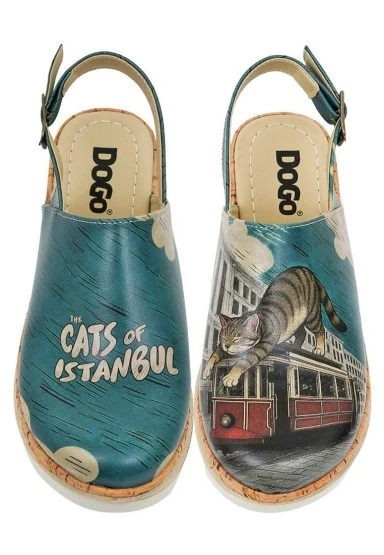 Kadın Vegan Deri Turkuaz Kalın Taban Sandalet - Tram Nap Tasarım - 