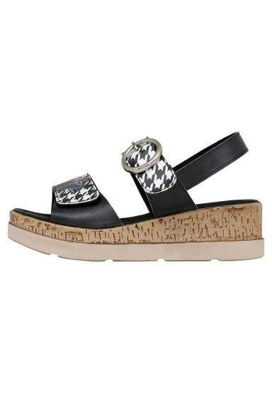 Kadın Vegan Deri Siyah Kalın Taban Sandalet - Black Majestic Garden Tasarım - 