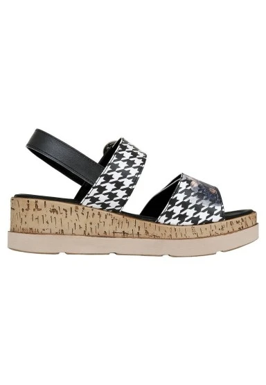 Kadın Vegan Deri Siyah Kalın Taban Sandalet - Black Majestic Garden Tasarım - 