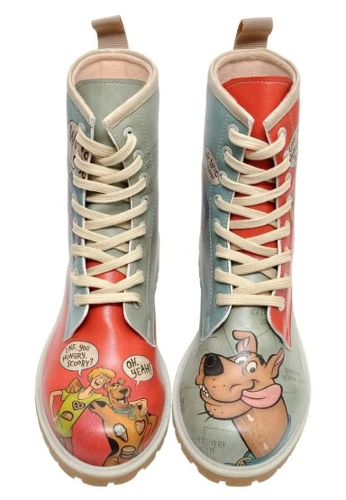 Kadın Vegan Deri Kırmızı Uzun Bot - Warner Bros Hungry Doo Scooby Doo Tasarım - 