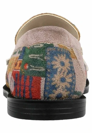 Kadın Vegan Deri Krem Loafer - Anatolian Patterns Tasarım - 