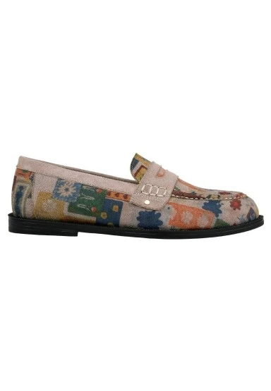Kadın Vegan Deri Krem Loafer - Anatolian Patterns Tasarım - 