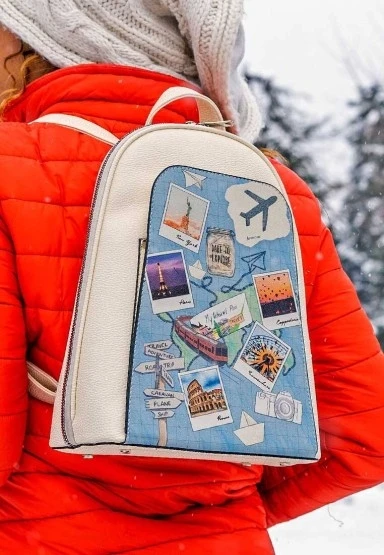 Kadın Vegan Deri Krem Sırt Çantası - Dare to Explore Tasarım - 