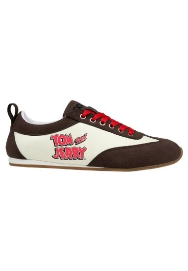 Kadın Vegan Deri Krem Sneakers - Warner Bros Looney Tunes Tom & Jerry Tasarım - 