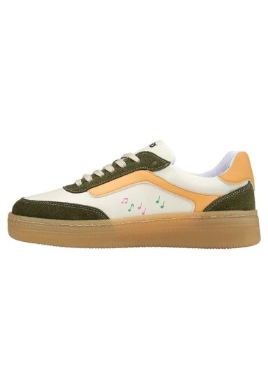 Kadın Vegan Deri Krem Sneakers - Warner Bros Looney Tunes Sylvester and Tweety Tasarım - 