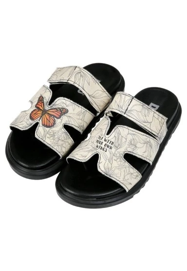 Kadın Vegan Deri Krem Terlik - Fly With Your Own Wings Tasarım - 