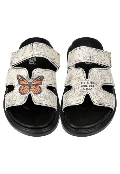 Kadın Vegan Deri Krem Terlik - Fly With Your Own Wings Tasarım - 