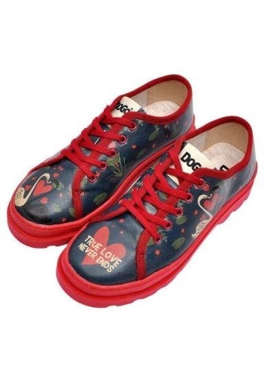 Kadın Vegan Deri Lacivert Sneakers - True Love Tasarım - 