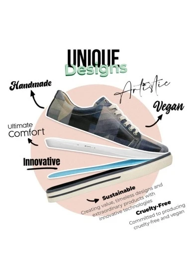 Kadın Vegan Deri Lacivert Sneakers - Be Different Tasarım - 