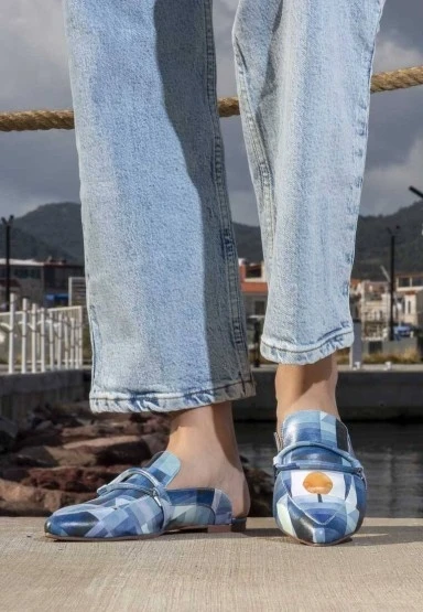 Kadın Vegan Deri Lacivert Terlik - Be Different Tasarım - 