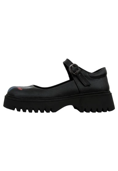 Kadın Vegan Deri Siyah Mary Jane Loafer - Passion Flower Tasarım - 