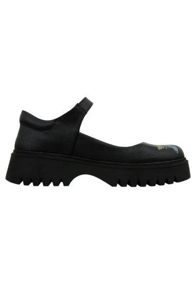 Kadın Vegan Deri Siyah Mary Jane Loafer - Passion Flower Tasarım - 