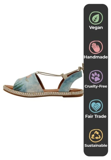Kadın Vegan Deri Mavi Bağcıklı Sandalet - Caretta-Hey Dude Tasarım - 