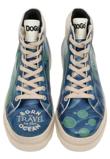 Kadın Vegan Deri Mavi Bot - Born to Travel in the Ocean Tasarım - 