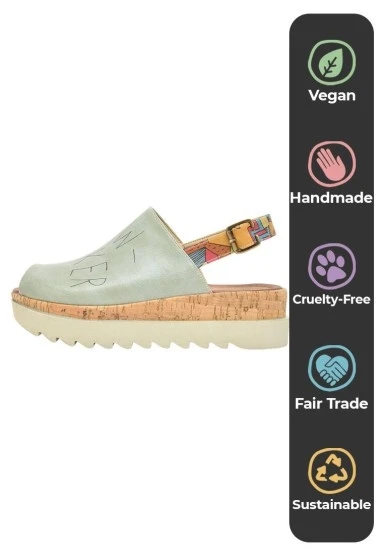 Kadın Vegan Deri Mavi Kalın Taban Sandalet - Manhattan Tasarım - 