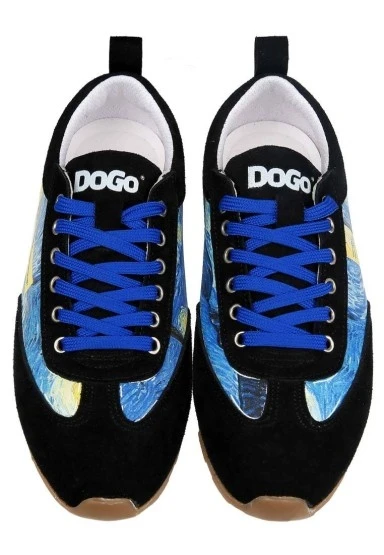 Kadın Vegan Deri Mavi Sneakers - Vincent van Gogh The Starry Night Tasarım - 