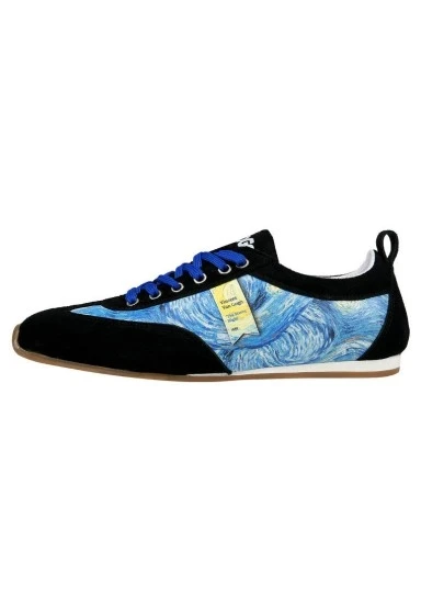 Kadın Vegan Deri Mavi Sneakers - Vincent van Gogh The Starry Night Tasarım - 
