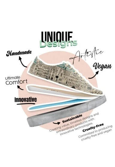 Kadın Vegan Deri Mavi Sneakers - Amsterdam Tasarım - 