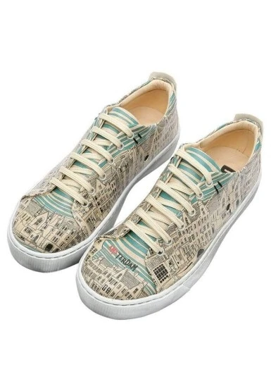Kadın Vegan Deri Mavi Sneakers - Amsterdam Tasarım - 