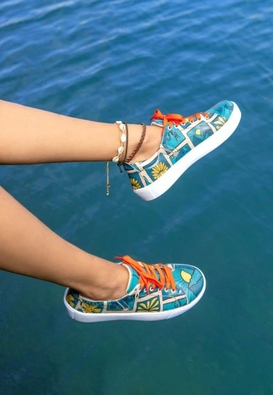 Kadın Vegan Deri Mavi Sneakers - It is a New Day Tasarım - 