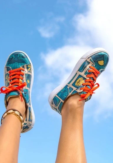 Kadın Vegan Deri Mavi Sneakers - It is a New Day Tasarım - 