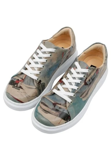 Kadın Vegan Deri Mavi Sneakers - Hey Sailor Tasarım - 