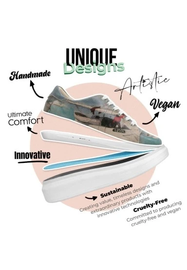 Kadın Vegan Deri Mavi Sneakers - Hey Sailor Tasarım - 