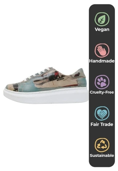 Kadın Vegan Deri Mavi Sneakers - Hey Sailor Tasarım - 
