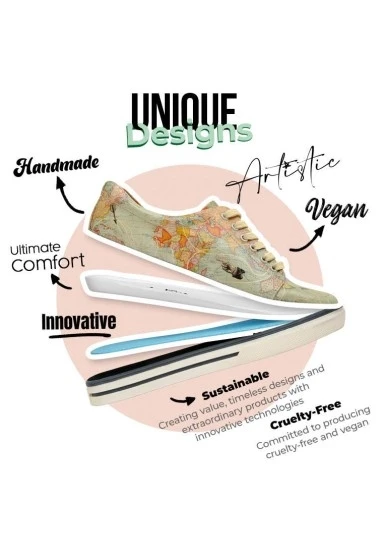 Kadın Vegan Deri Mavi Sneakers - Explore Tasarım - 