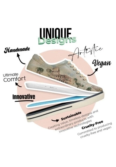Kadın Vegan Deri Mavi Sneakers - All Roads Lead to Rome Tasarım - 