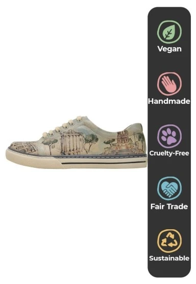 Kadın Vegan Deri Mavi Sneakers - All Roads Lead to Rome Tasarım - 