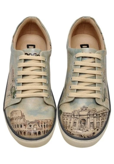 Kadın Vegan Deri Mavi Sneakers - All Roads Lead to Rome Tasarım - 