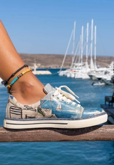 Kadın Vegan Deri Mavi Sneakers - Meet me Halfway Tasarım - 