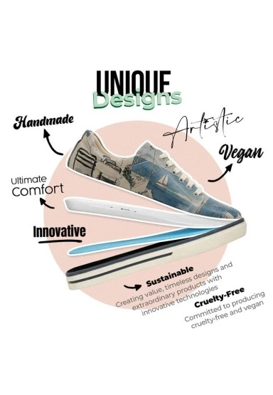 Kadın Vegan Deri Mavi Sneakers - Meet me Halfway Tasarım - 
