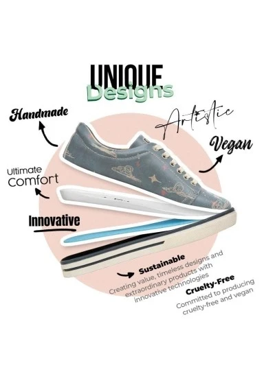 Kadın Vegan Deri Mavi Sneakers - Find Your Inner Peace Tasarım - 