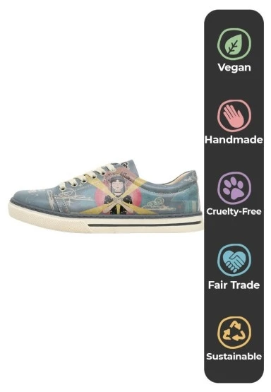 Kadın Vegan Deri Mavi Sneakers - Find Your Inner Peace Tasarım - 