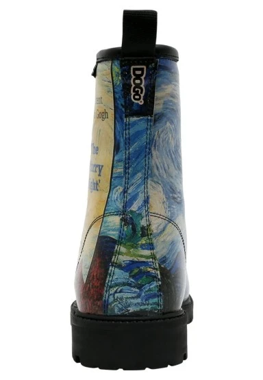 Kadın Vegan Deri Mavi Uzun Bot - Vincent van Gogh The Starry Night Collage Muse Tasarım - 