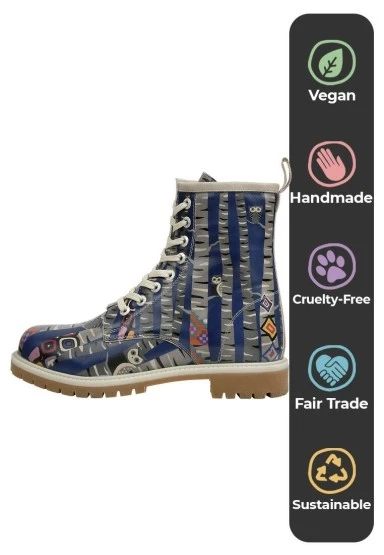 Kadın Vegan Deri Mavi Uzun Bot - Owl Gang Tasarım - 