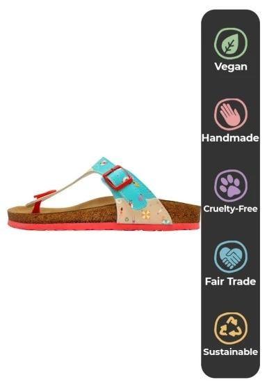 Kadın Vegan Deri Çok Renkli Parmak Arası Terlik - A Bird's Eye View of Beach Tasarım - 