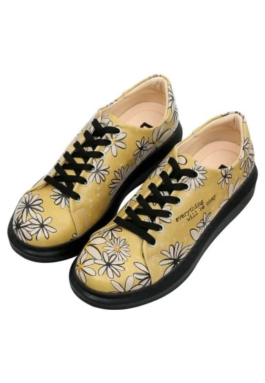 Kadın Vegan Deri Sarı Sneakers - Everything will be Okay Tasarım - 