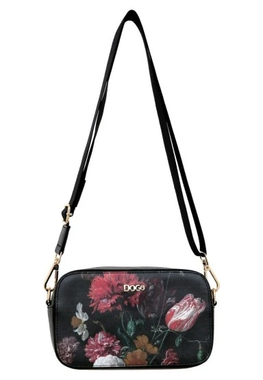 Kadın Vegan Deri Siyah El Çantası - Black Floral Tasarım - 