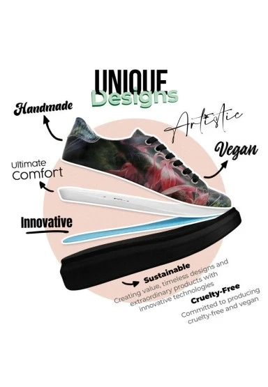 Kadın Vegan Deri Siyah Sneakers - Magnificent Tasarım - 