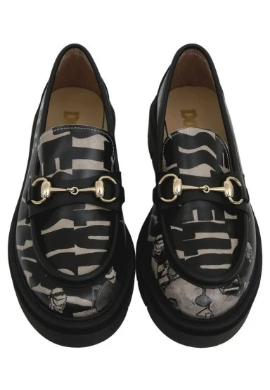 Kadın Vegan Deri Siyah Loafer - Supper BlackWhite Tasarım - 