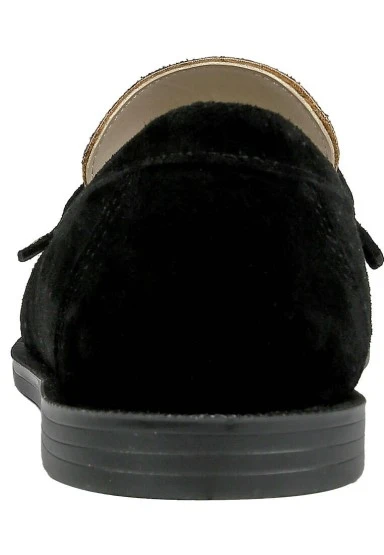 Kadın Vegan Deri Siyah Loafer - Black Floral Tasarım - 