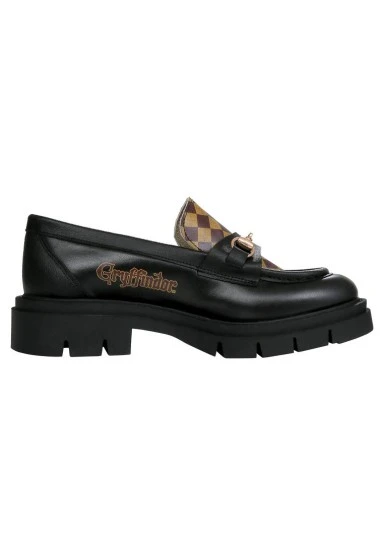Kadın Vegan Deri Siyah Loafer - Warner Bros Harry Potter House of Gryffindor Tasarım - 
